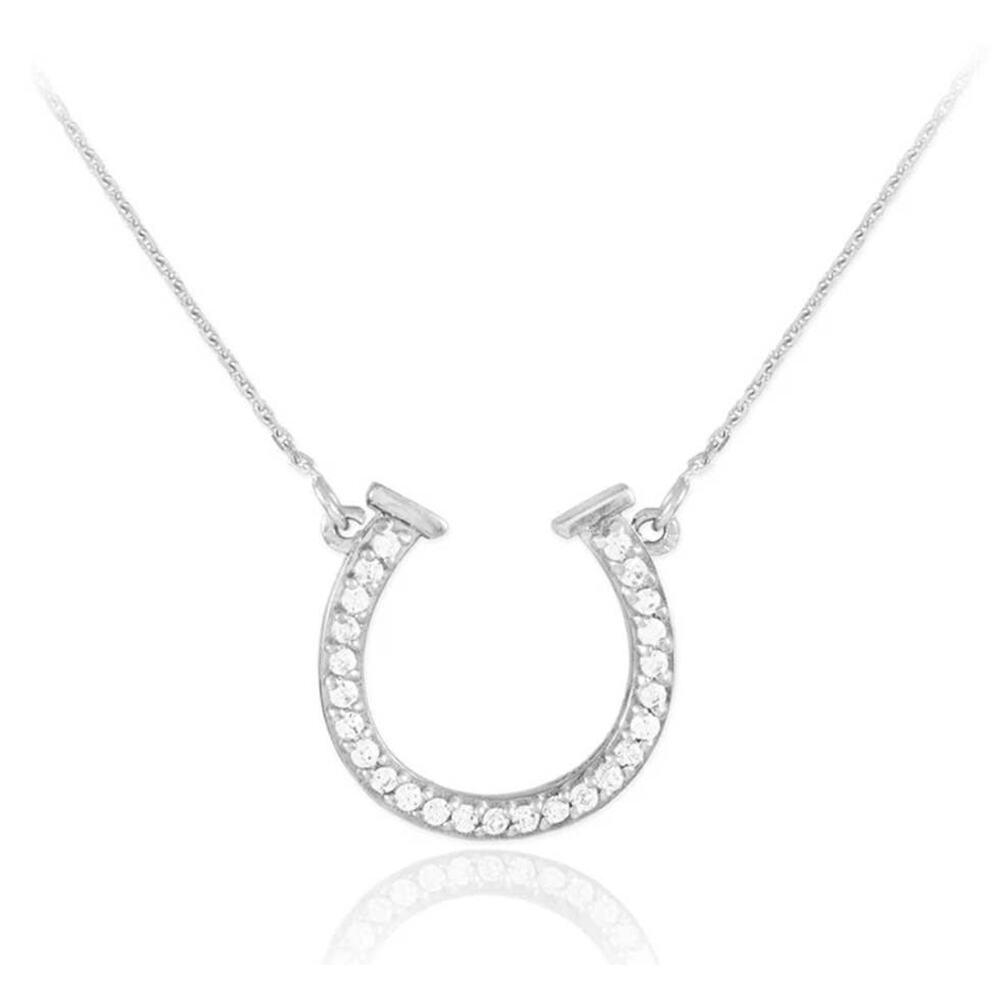 Sterling Silver Bling Cubic Zirconia CZ Horseshoe Equestrian Necklace